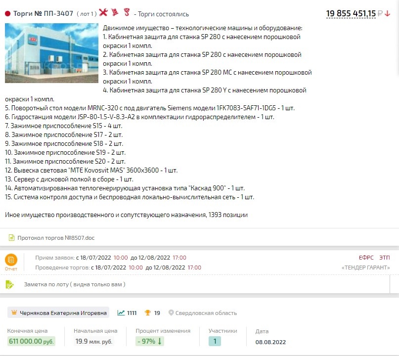 Пример сделок