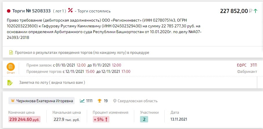 Пример сделок