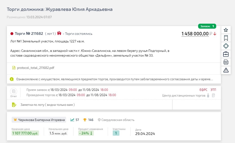 Пример сделок